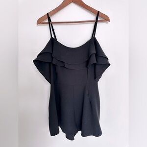 Iris size large mini romper dress with Elegant Black Ruffle Top